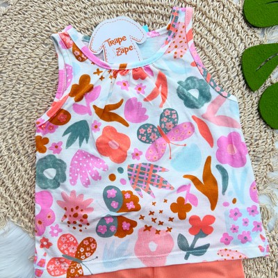  Conj. Regata Borboletas e Short - Off White e Salmão